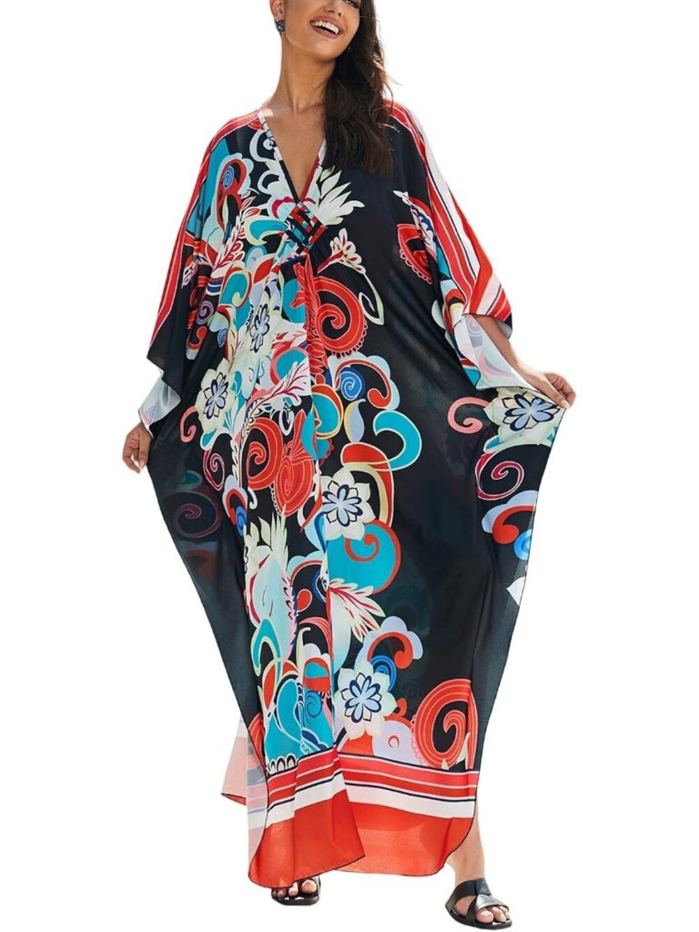 Women's Plus Size Kaftan Maxi Dress Batwing Sleeve Beach Cover Up-8759-color10